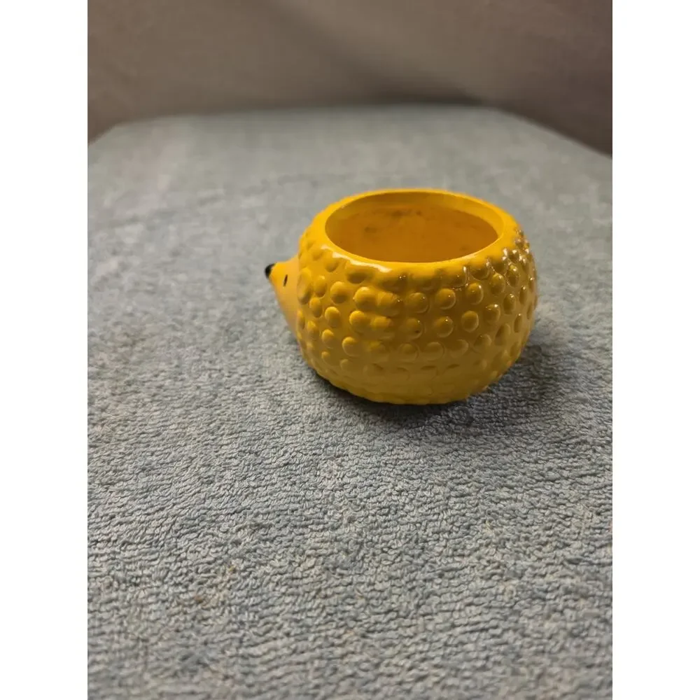 Vintage Rocket Farms Yellow Hedgehog Ceramic Mini Planter Succulent Pot Blue...